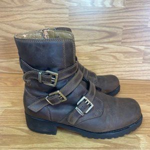 Harley Davidson Women’s Size 10 Brown Leather Zip Ankle Moto Boots 3 Buckle